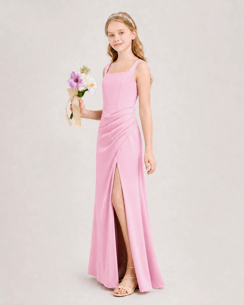 Pink Chiffon Sheath Junior Bridesmaid Dress Front View
