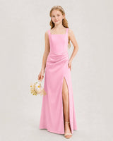 Pink Satin A-line Junior Bridesmaid Dress Front View