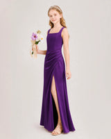 Purple Satin A-line Junior Bridesmaid Dress Front View