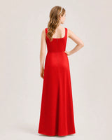 Red Satin A-line Junior Bridesmaid Dress Back View