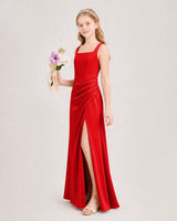 Red Satin A-line Junior Bridesmaid Dress Front View