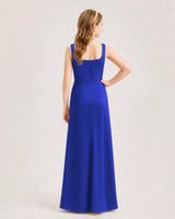 Royal Blue Satin A-line Junior Bridesmaid Dress Back View