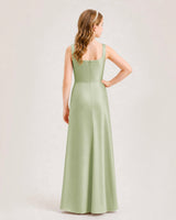 Sage Green Satin A-line Junior Bridesmaid Dress Back View