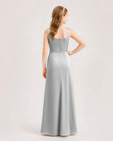 Silver Satin A-line Junior Bridesmaid Dress Back View