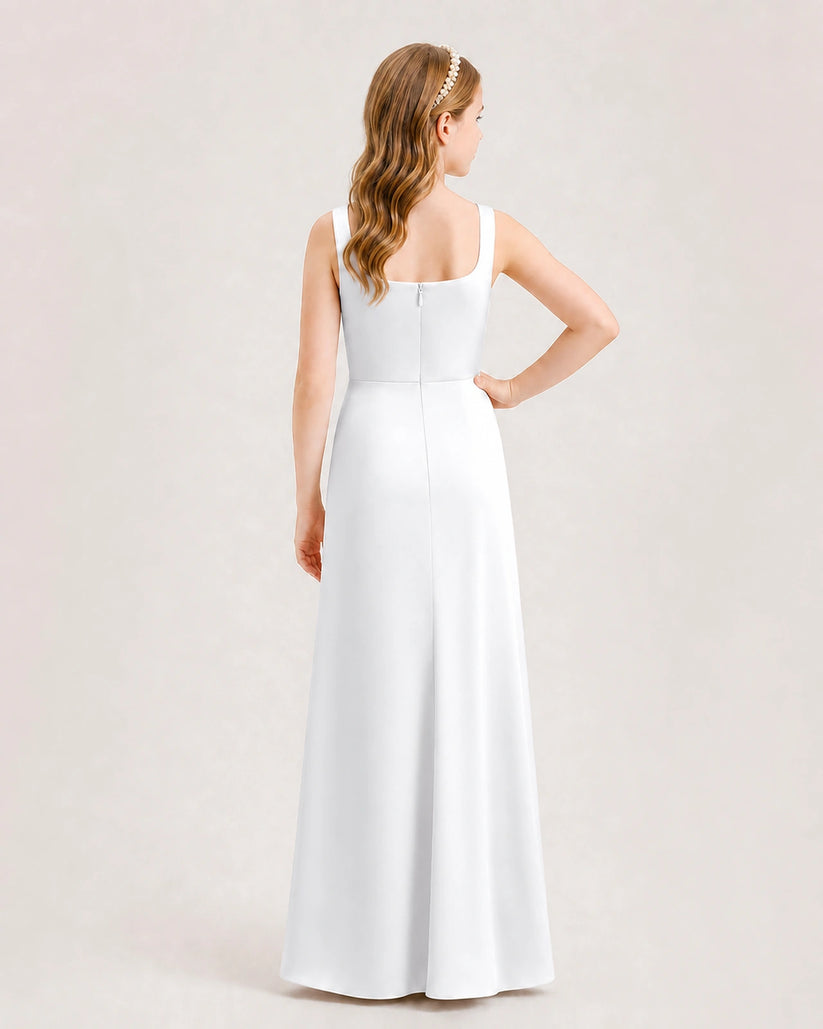 White Satin A-line Junior Bridesmaid Dress Back View