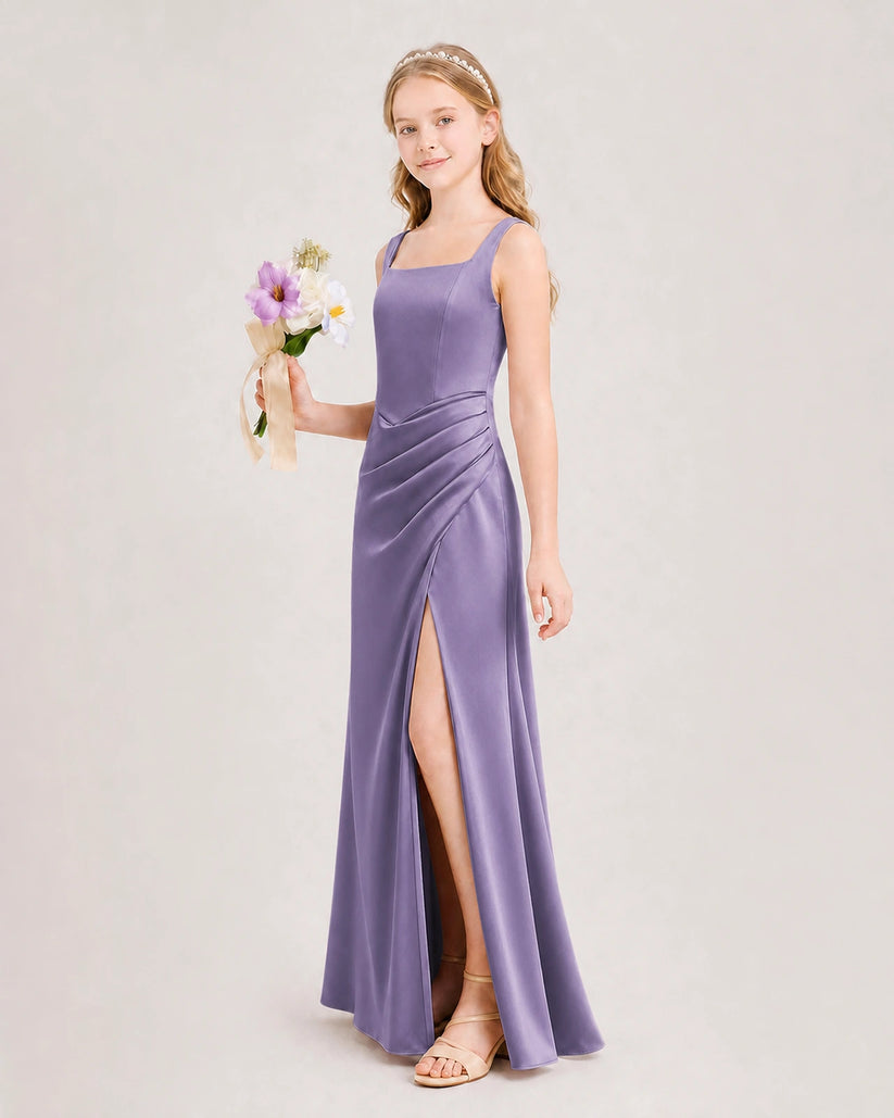 Wisteria Satin Sheath Junior Bridesmaid Dress Front View