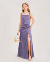 Wisteria Satin A-line Junior Bridesmaid Dress Front View