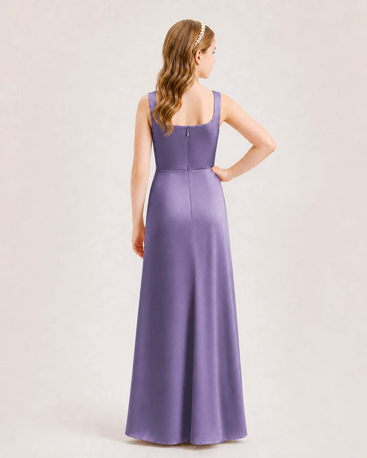 Wisteria Satin A-line Junior Bridesmaid Dress Back View