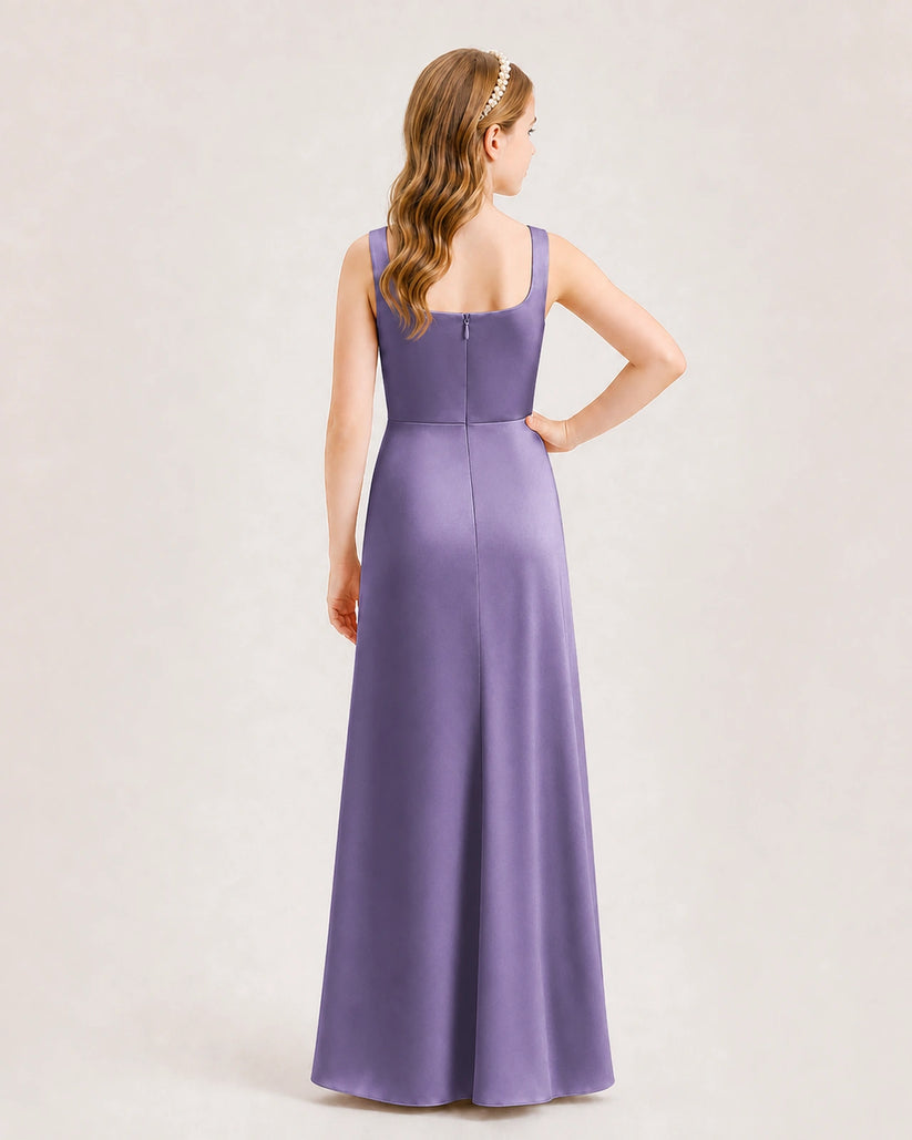 Wisteria Satin A-line Junior Bridesmaid Dress Back View