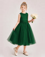 Dark Green Satin and Tulle A-Line Flower Girl Dresses Side View