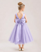 Lavender Satin Tulle V-Back A-Line Flower Girl Dresses Back View