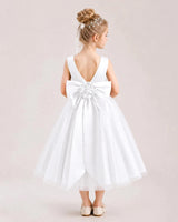 White Satin and Tulle A-Line Flower Girl Dresses Back View