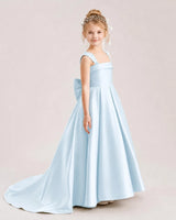 Baby Blue Satin A-Line Flower Girl Dresses Side View