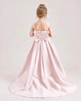 Blush Pink Satin Ball Gown Flower Girl Dresses Back View