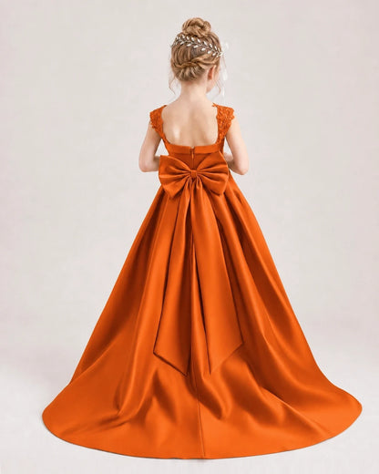 Dideyttawl Pleated Satin Flower Girl Dress with Lace Straps and Big Back Bow