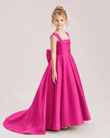 Hot Pink Satin A-Line Flower Girl Dresses Side View