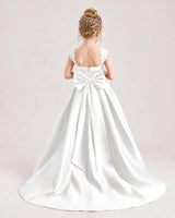 Ivory Satin A-Line Flower Girl Dresses Back View