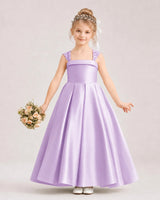 Lilac Satin Pleated Flower Girl Dresses Front View