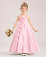 Pink Satin Pleated Flower Girl Dresses Front View