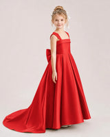 Red Satin Pleated Flower Girl Dresses Side View