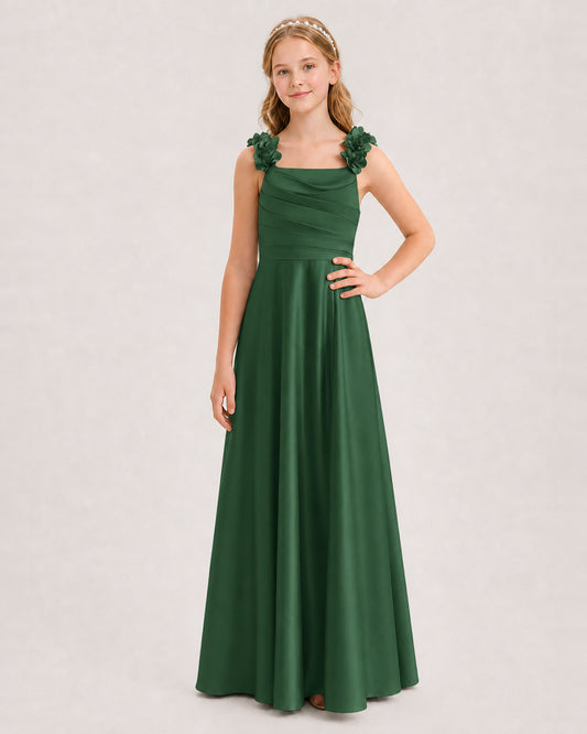Emerald Green A-line Junior Bridesmaid Dresses Front