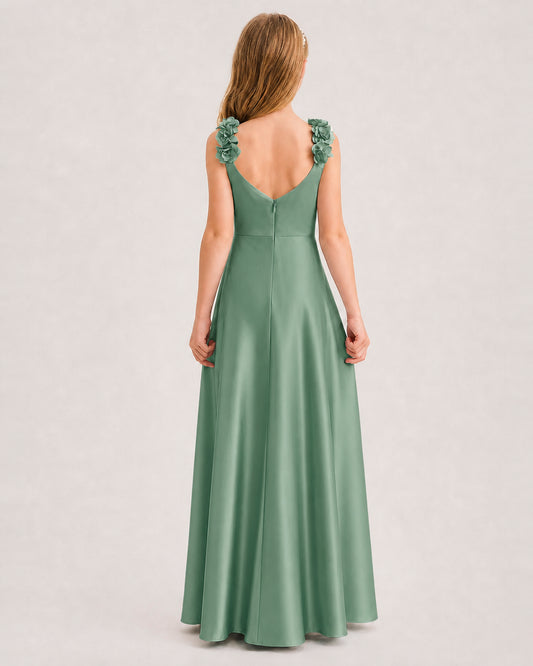 Eucalyptus A-line Junior Bridesmaid Dresses Back