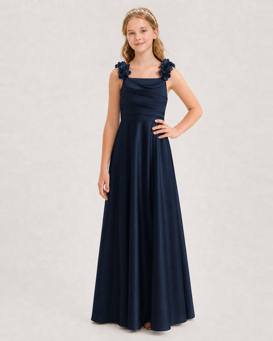 Navy Blue A-line Junior Bridesmaid Dresses Front