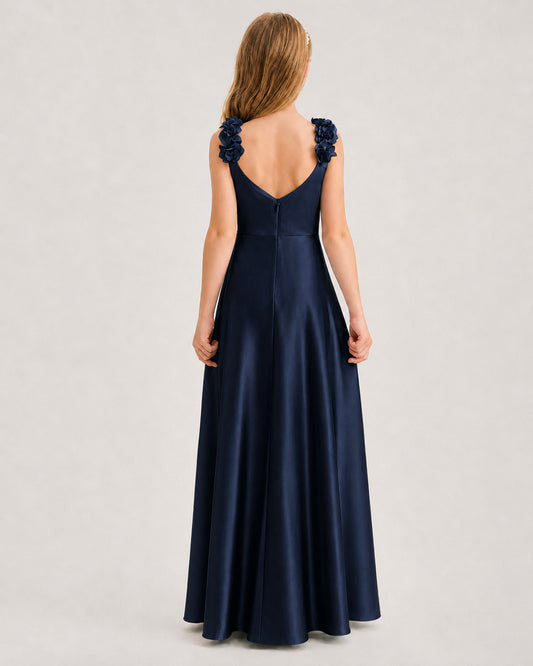 Navy Blue A-line Junior Bridesmaid Dresses Back