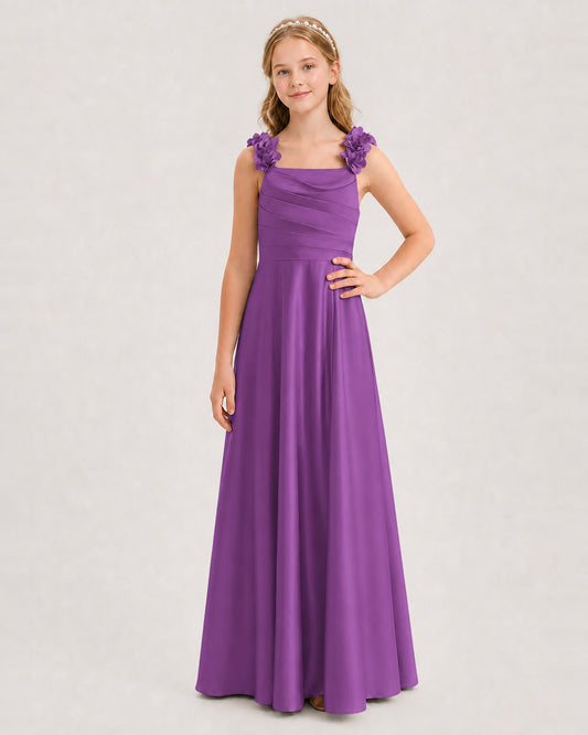 Purple A-line Junior Bridesmaid Dresses Front