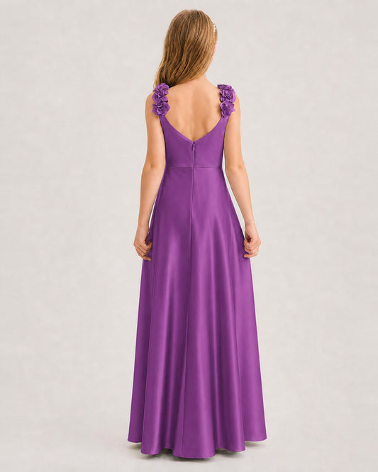 Purple A-line Junior Bridesmaid Dresses Back