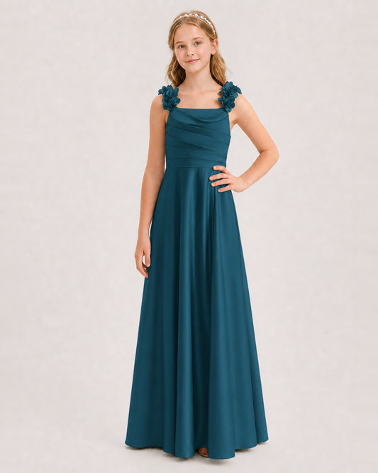 Teal A-line Junior Bridesmaid Dresses Front