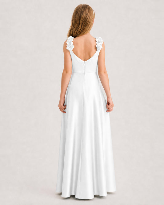 White A-line Junior Bridesmaid Dresses Back