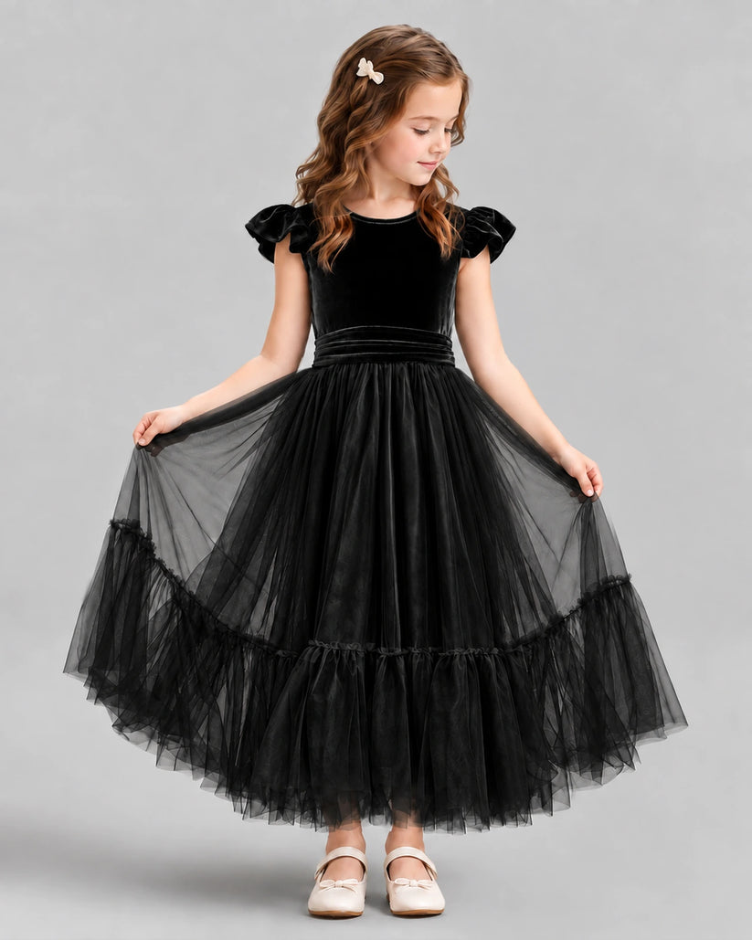 Black Ball Gown Junior Bridesmaid Dresses Front