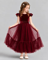 Burgundy Ball Gown Junior Bridesmaid Dresses Front