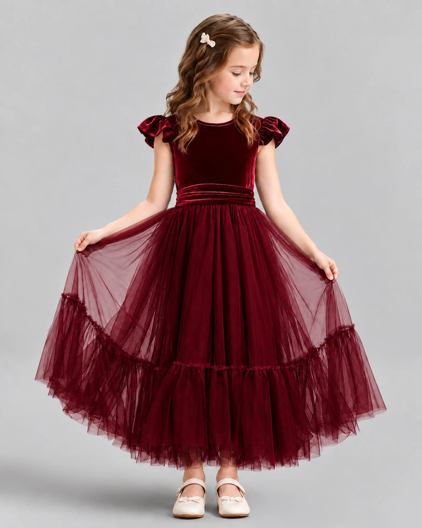 Burgundy Ball Gown Junior Bridesmaid Dresses Front