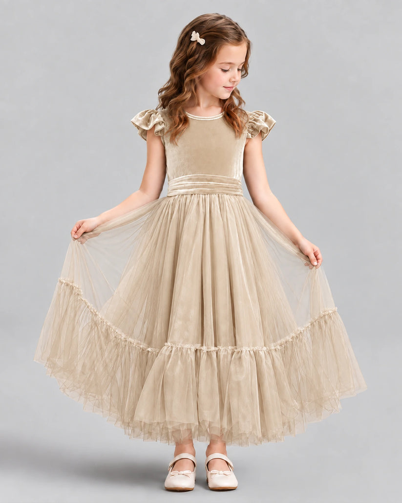 Champagne Ball Gown Junior Bridesmaid Dresses Front