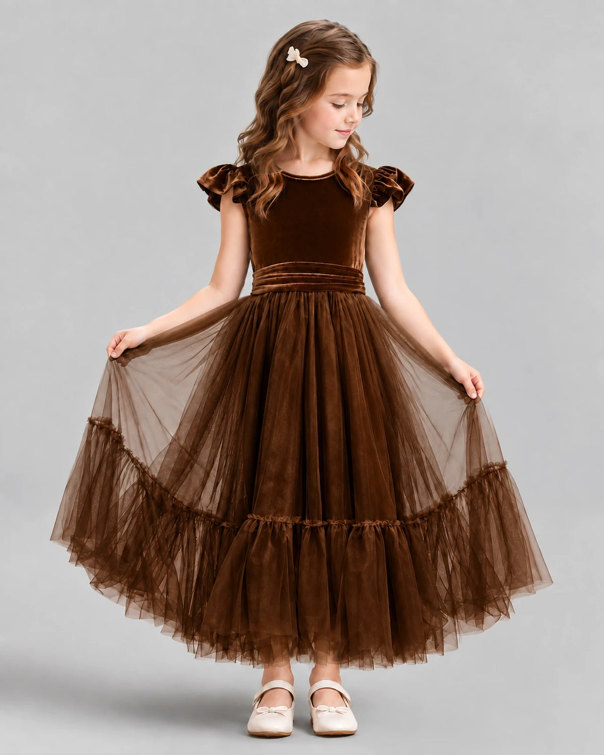 Chocolate Ball Gown Junior Bridesmaid Dresses Front
