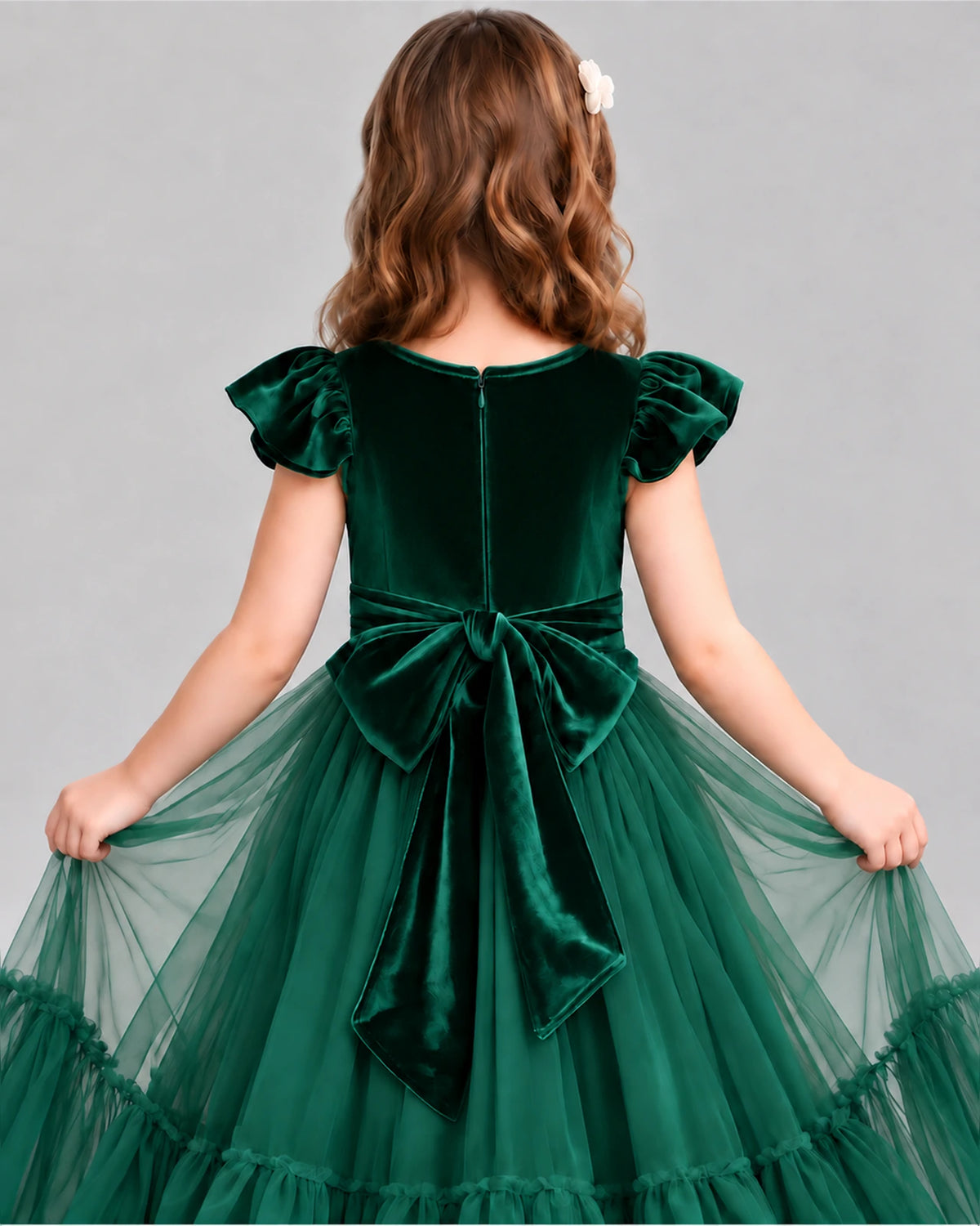 Dark Green Ball Gown Junior Bridesmaid Dresses Back_Detail [Shared]