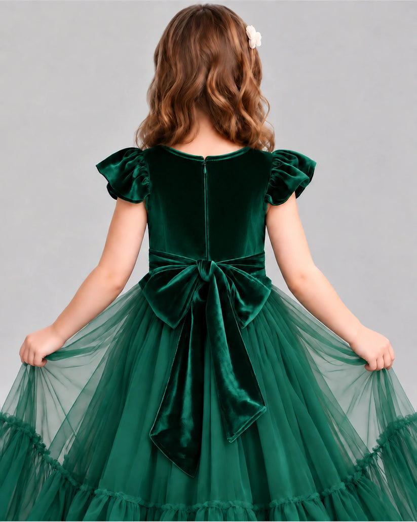 Dark Green Ball Gown Junior Bridesmaid Dresses Back_Detail [Shared]