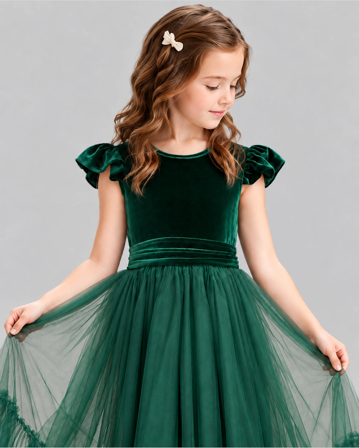 Dark Green Ball Gown Junior Bridesmaid Dresses Detail [Shared]