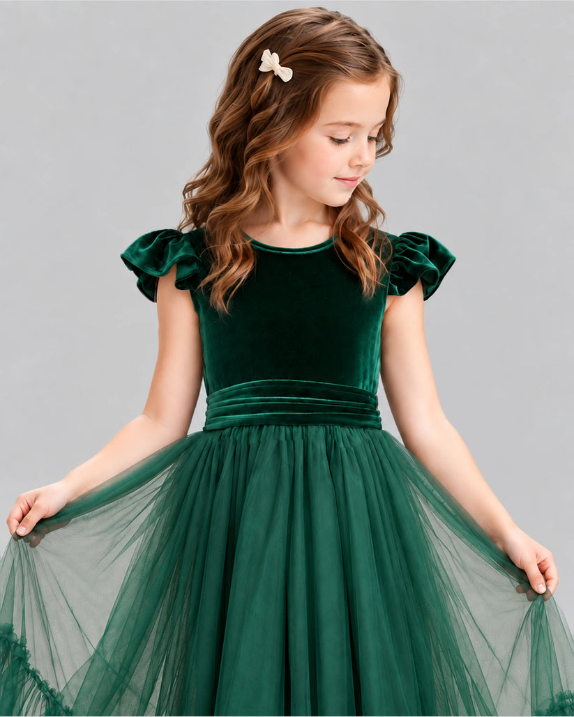 Dark Green Ball Gown Junior Bridesmaid Dresses Detail [Shared]