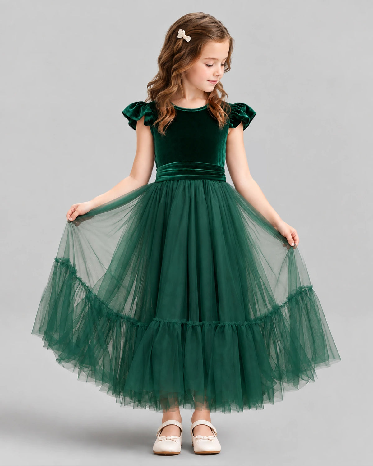 Dark Green Ball Gown Junior Bridesmaid Dresses Front