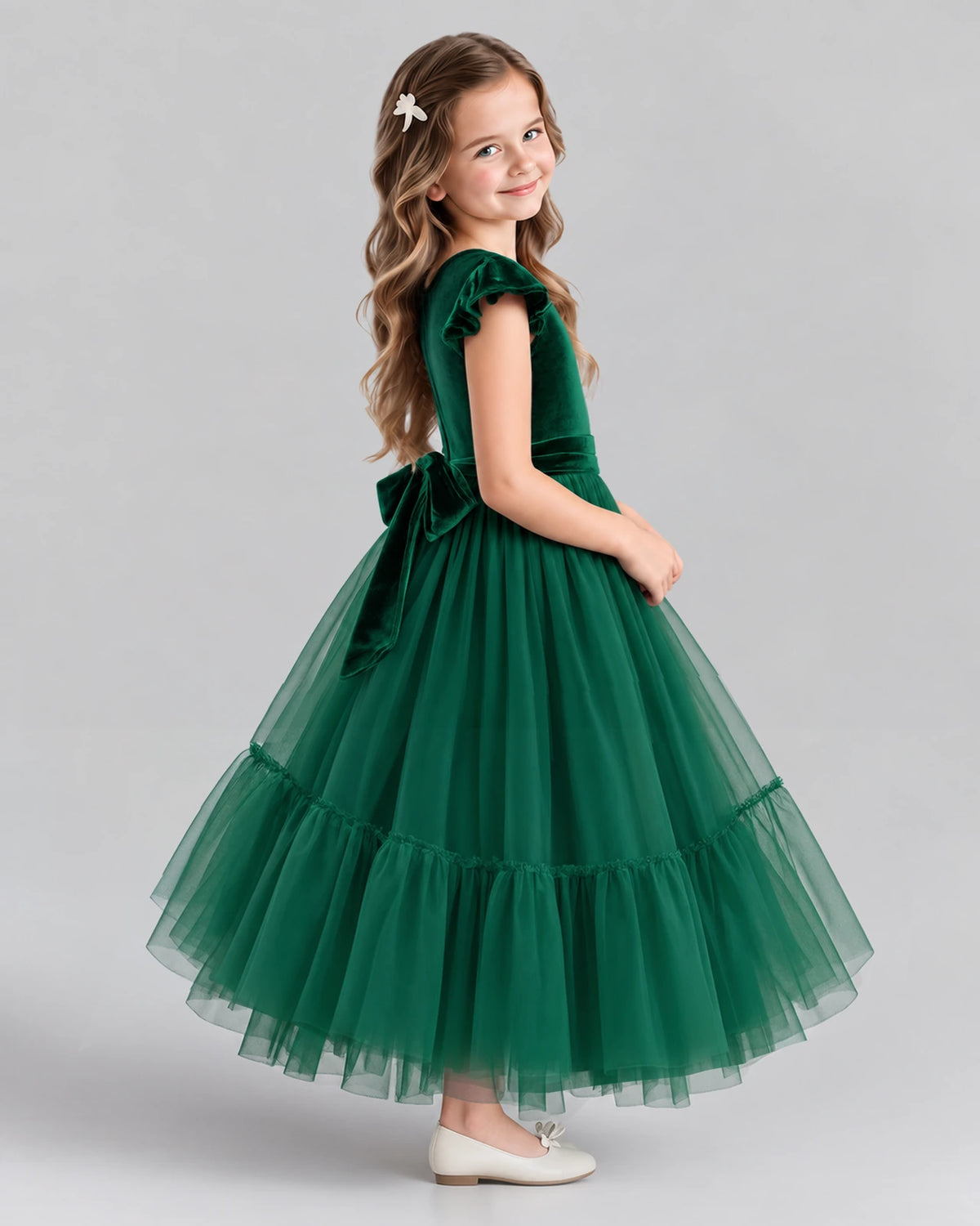 Dark Green Ball Gown Junior Bridesmaid Dresses Side [Shared]