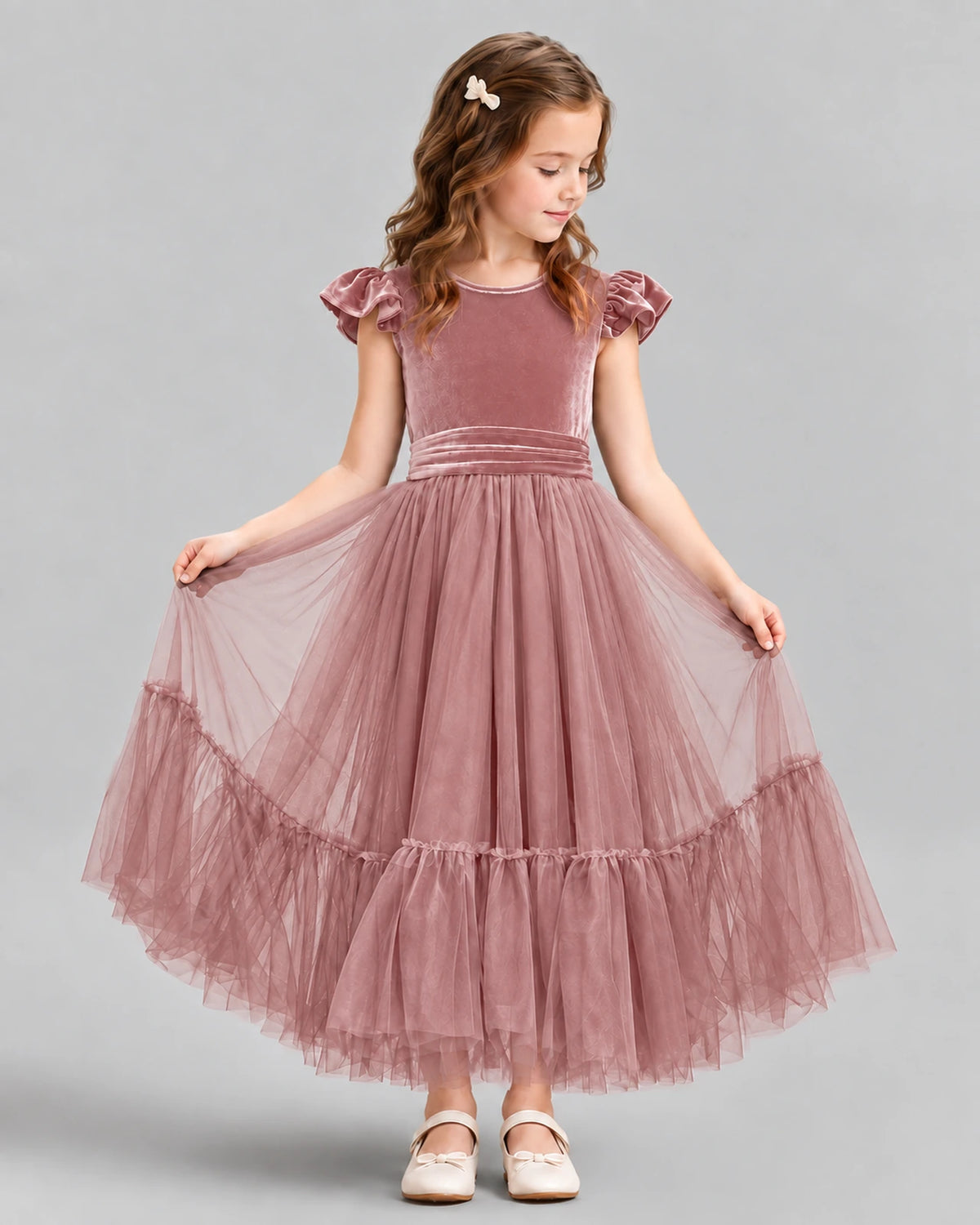 Dusty Rose Ball Gown Junior Bridesmaid Dresses Front