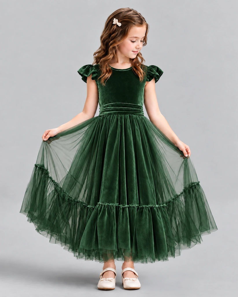 Emerald Green Ball Gown Junior Bridesmaid Dresses Front