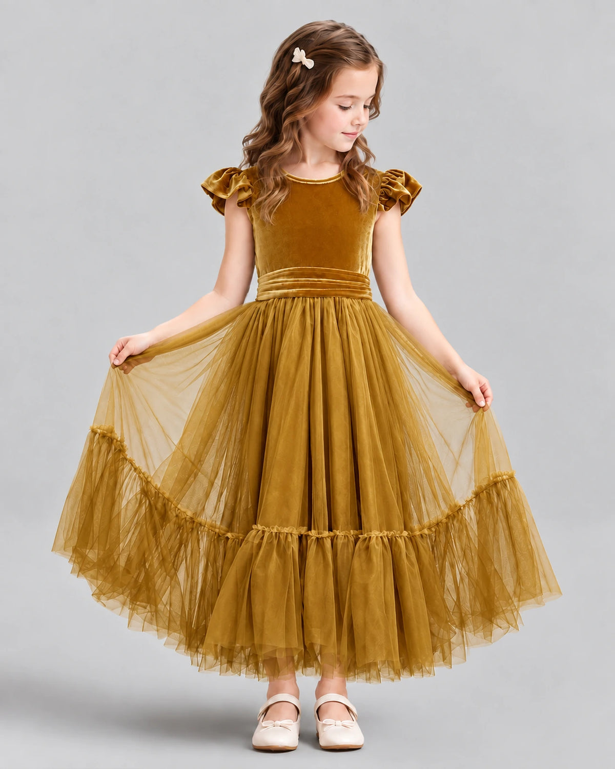 Gold Ball Gown Junior Bridesmaid Dresses Front