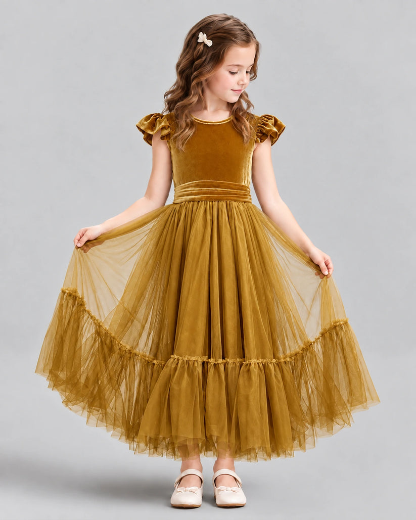 Gold Ball Gown Junior Bridesmaid Dresses Front