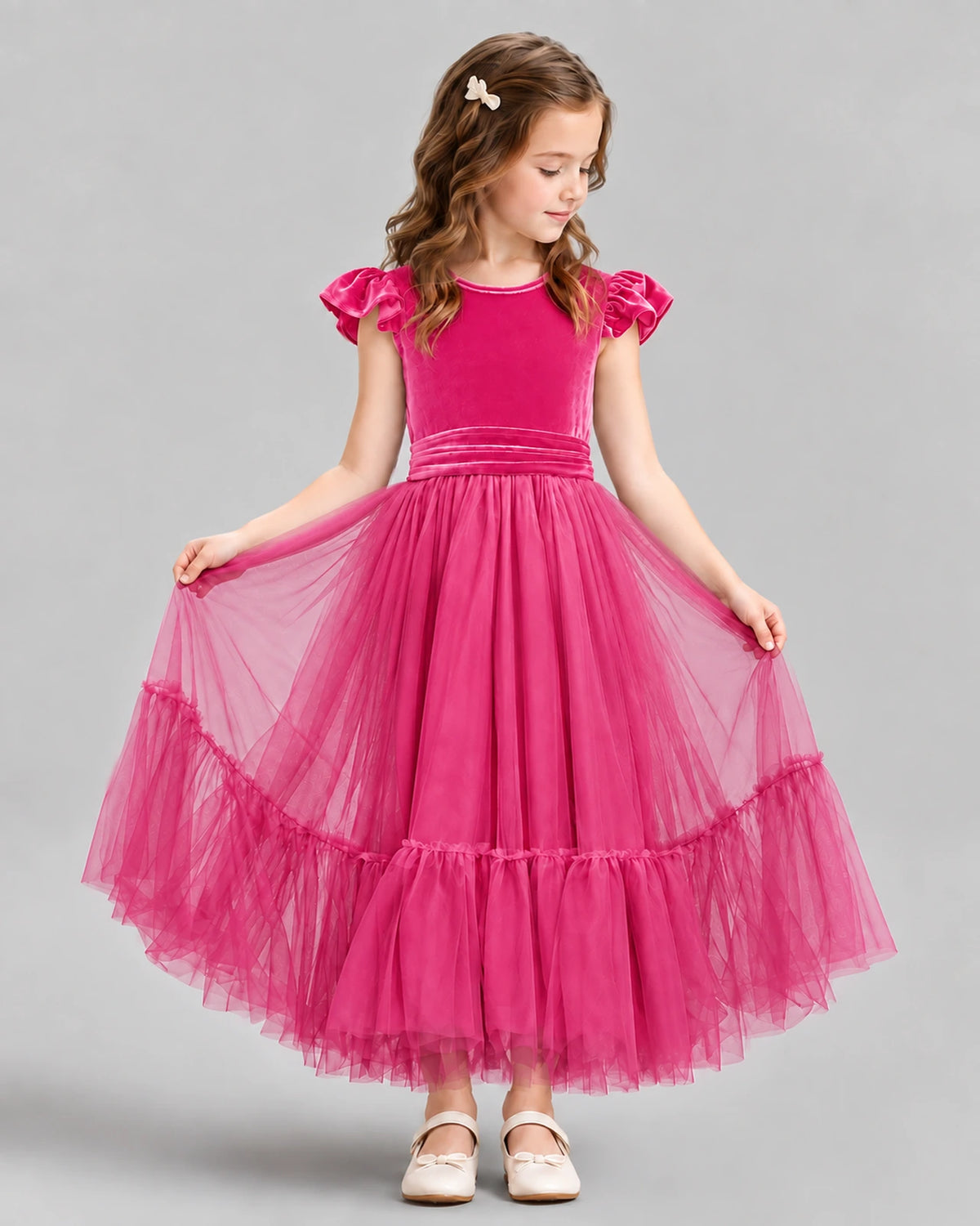 Hot Pink Ball Gown Junior Bridesmaid Dresses Front