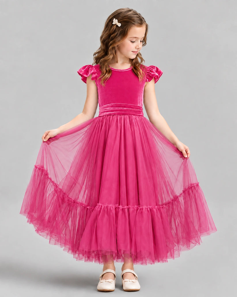 Hot Pink Ball Gown Junior Bridesmaid Dresses Front