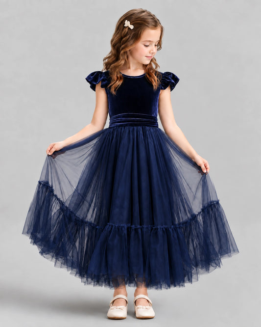 Navy Blue Ball Gown Junior Bridesmaid Dresses Front